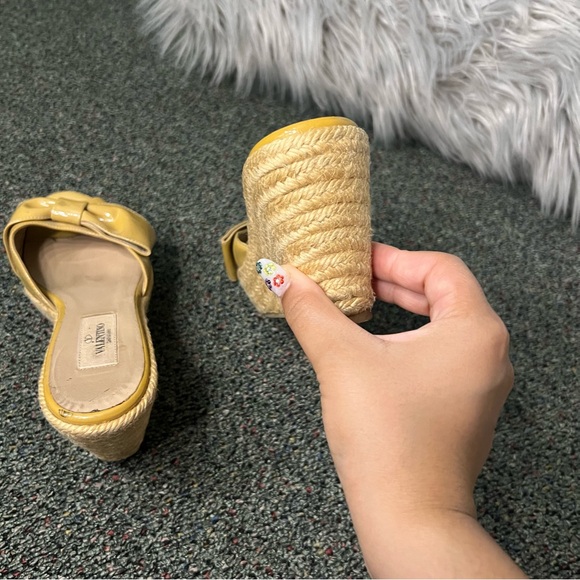 VALENTINO Mustard Yellow Bow Espadrilles Wedge Sandal Platform Shoe US 6.5 EU 37 - Picture 8 of 16